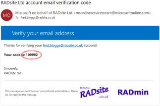 Verification code email message