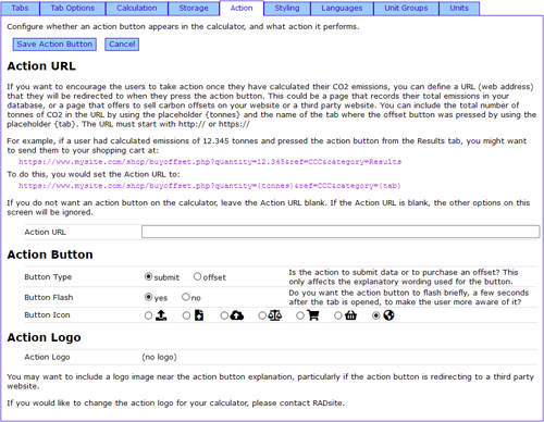 Custom Carbon Calculator Control Panel - Action