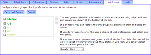 Custom Carbon Calculator Control Panel - Unit Groups